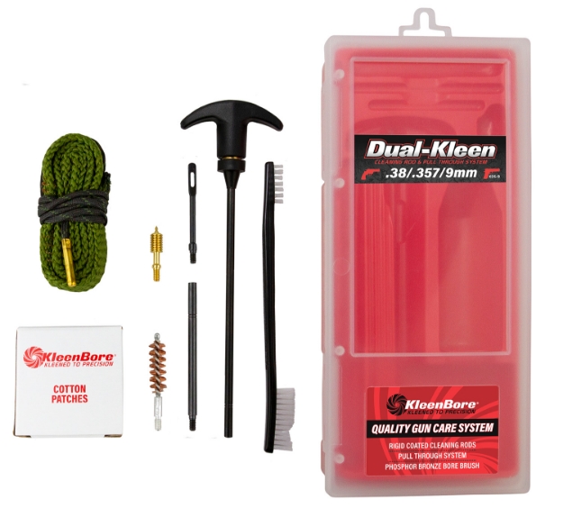 Picture of Kleenbore Dual Kleen Rod & Pull Through Rope Cleaner 9Mm/357 Mag/38 Cal Handgun Nylon/Phosphor Bronze Bristles 