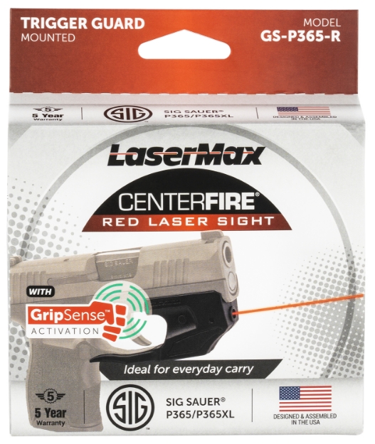 Picture of Lasermax Centerfire Laser 5Mw Red Laser With 650Nm Wavelength, Gripsense & Black Finish For Sig P365, P365 Xl, P365 Sas 