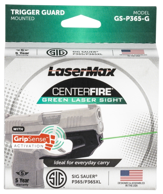 Picture of Lasermax Centerfire Laser 5Mw Green Laser With 650Nm Wavelength, Gripsense & Black Finish For Sig P365, P365 Xl, P365 Sas 