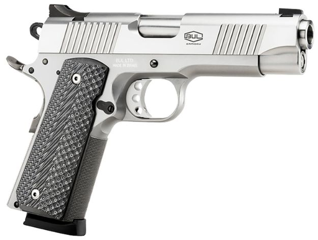 Picture of Bul Armory 1911 Steel W/Beavertail 45 Acp 8+1 4.25" Steel Bull Barrel Stainless Serrated Slide W/Beavertail Frame, Black G10 Grips Right Hand 