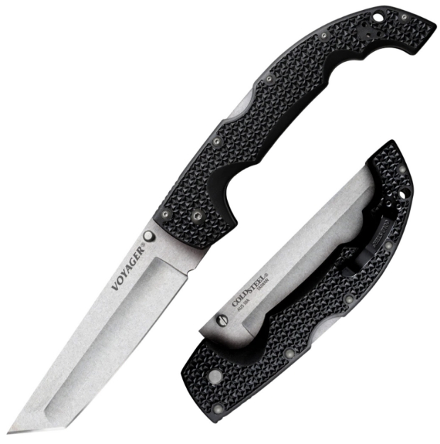 Picture of Cold Steel Voyager Xl 5.50" Folding Tanto Plain Aus-10A Ss Blade Black Griv-Ex W/Aluminum Liners Handle Includes Pocket Clip 