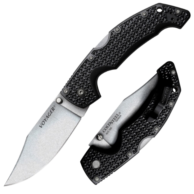 Picture of Cold Steel Voyager Large 4" Folding Clip Point Plain Aus-10A Ss Blade Black Griv-Ex W/Aluminum Liners Handle Includes Pocket Clip 