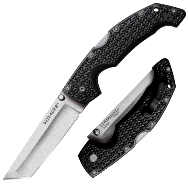 Picture of Cold Steel Voyager Large 4" Folding Tanto Plain Aus-10A Ss Blade Black Griv-Ex W/Aluminum Liners Handle Includes Pocket Clip 