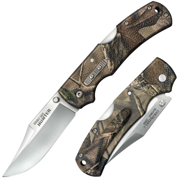 Picture of Cold Steel Double Safe Hunter 3.50" Folding Plain 8Cr13mov Ss Blade/Camo Gfn Handle Includes Pocket Clip 