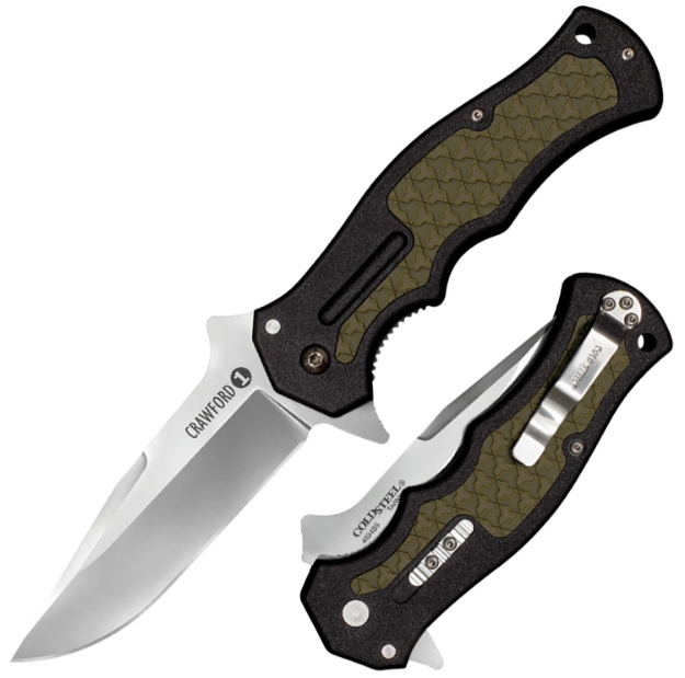 Picture of Cold Steel Crawford 1 3.50" Folding Plain 4034 Stainless Steel Blade/Black W/Od Green Traction Inlays Grn Handle Includes Pocket Clip 