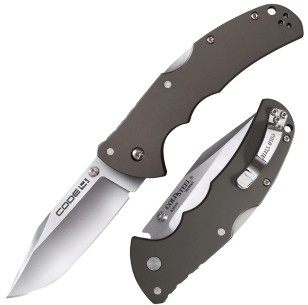 Picture of Cold Steel Code 4 3.50" Folding Clip Point Plain Satin Polished S35vn Ss Blade/Anodized Gun Metal Gray Aluminum Handle Includes Pocket Clip 