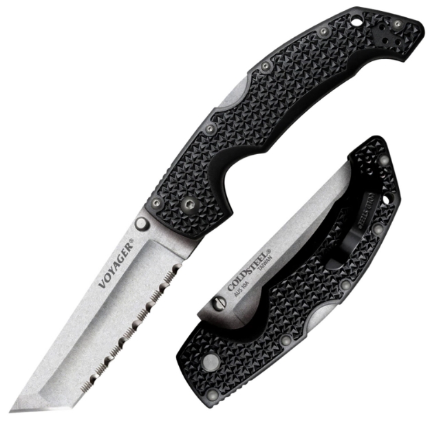 Picture of Cold Steel Voyager Xl 5.50" Folding Clip Point Plain Aus-10A Ss Blade Black Griv-Ex W/Aluminum Liners Handle Includes Pocket Clip 