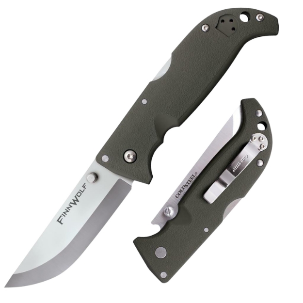 Picture of Cold Steel Finn Wolf 3.50" Folding Clip Point Plain Satin Polished Aus-8A Ss Blade/Od Green Griv-Ex Handle Includes Pocket Clip 