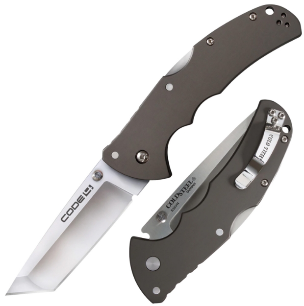 Picture of Cold Steel Code 4 3.50" Folding Tanto Plain Satin Polished S35vn Ss Blade/Anodized Gun Metal Gray Aluminum Handle Includes Pocket Clip 