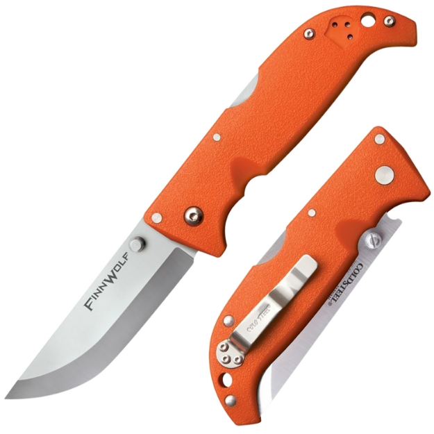 Picture of Cold Steel Finn Wolf 3.50" Folding Straight Back Plain Satin Polished Aus-8A Ss Blade/Blaze Orange Griv-Ex Handle Includes Pocket Clip 