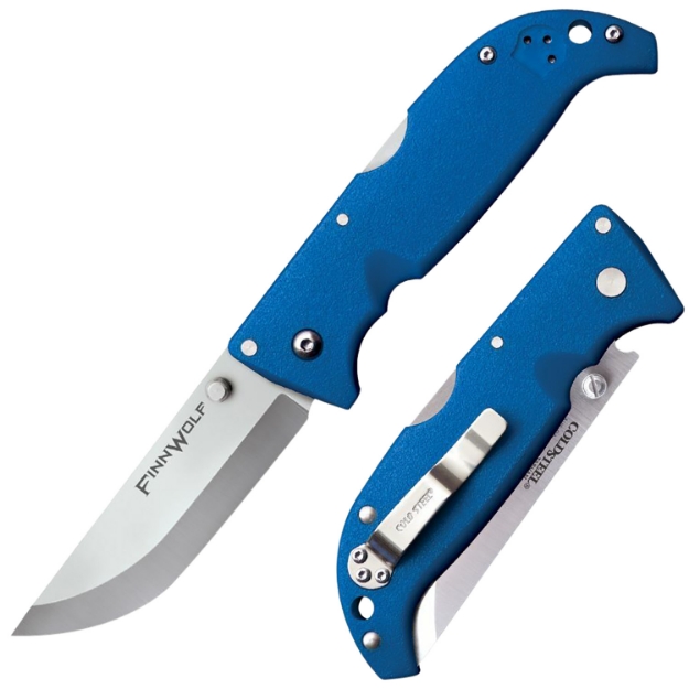 Picture of Cold Steel Finn Wolf 3.50" Folding Straight Back Plain Satin Polished Aus-8A Ss Blade/Blue Griv-Ex Handle Includes Pocket Clip 