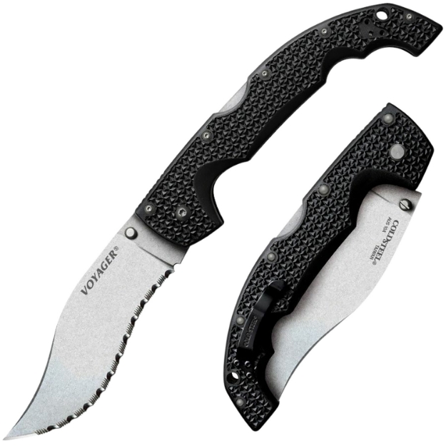 Picture of Cold Steel Voyager Xl 5.50" Folding Vaquero Serrated Aus-10A Ss Blade/ Black Griv-Ex W/Aluminum Liners Handle Includes Pocket Clip 