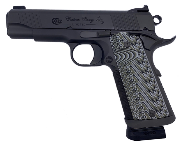 Picture of Colt Mfg Custom Carry Limited 9Mm Luger Caliber With 4.25" National Match Barrel, 7+1 Capacity, Smoke Gray Stainless Steel Frame, Serrated Gray Cerakote Stainless Steel Slide, & Gray G10 Grip 