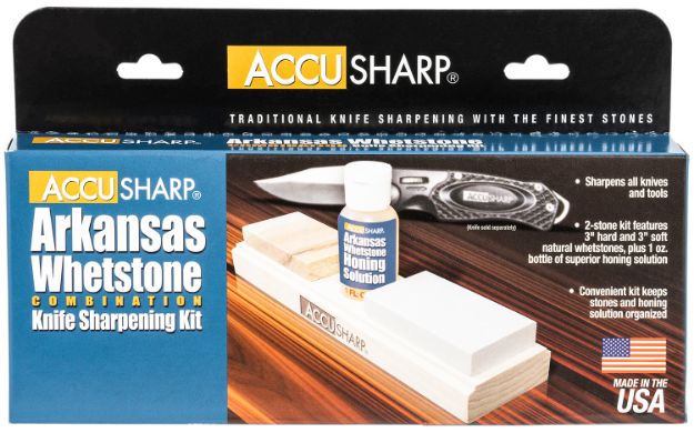 Picture of Accusharp Whetstone Combo Kit Fine, Coarse Natural Arkansas Stone Sharpener Includes Honing Oil 