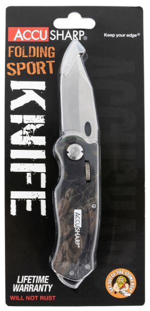 Picture of Accusharp Sport 3" Folding Plain Stainless Steel Blade/Camo Anodized Aluminum Handle Includes Belt Clip 