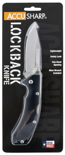 Picture of Accusharp Lockback 3" Folding Clip Point Plain Stainless Steel Blade/Black Frn Handle Includes Allen Wrench 