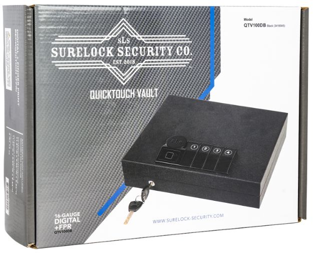 Picture of Surelock Security Quicktouch 100 Digital Keypad/Biometric/Key Entry Matte Black Steel Holds 1 Handgun 2.56"H X 9.06"W X11.81"D 