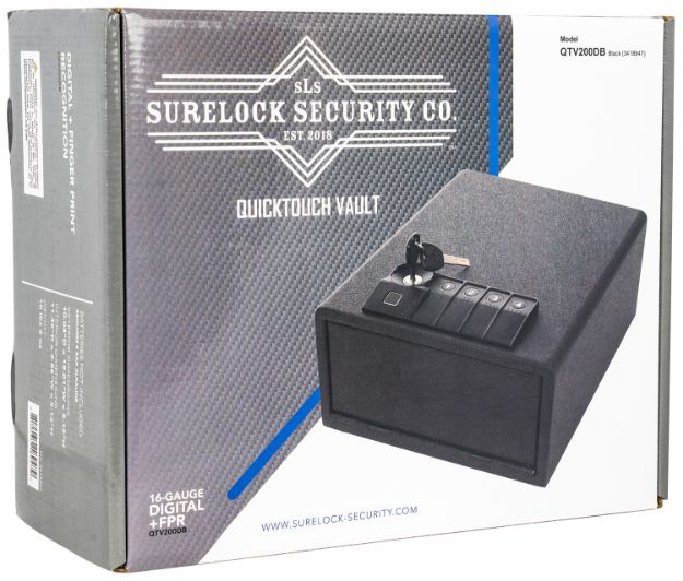 Picture of Surelock Security Quicktouch 200 Digital Keypad/Biometric/Key Entry Matte Black Steel Holds 1 Handgun 5.12"H X 9.88"W X 11.42"D 