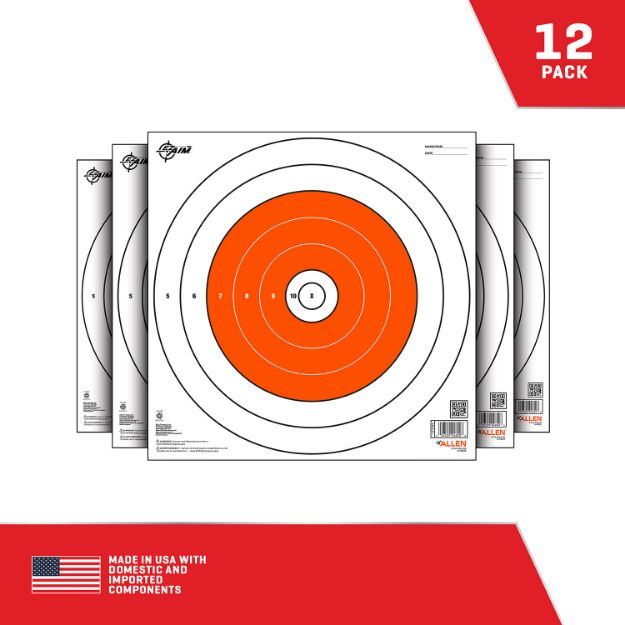 Picture of Ez-Aim Paper Targets Bullseye Paper Hanging 12" X 12" White/Orange 12 Pk 