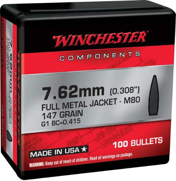 Picture of Winchester Ammo Centerfire Rifle Reloading 308 Win 7.62X51mm Nato .308 147 Gr Full Metal Jacket (Fmj) 