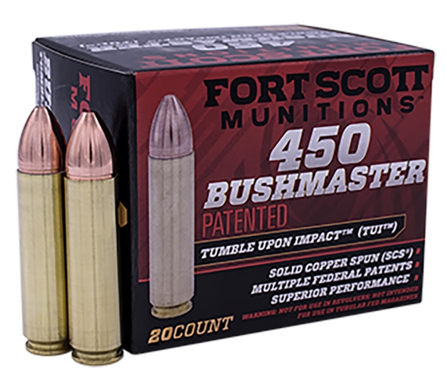 Picture of Fort Scott Munitions Tumble Upon Impact (Tui) Rifle 450 Bushmaster 250 Gr Solid Copper Spun (Scs) 20 Per Box/ 10 Cs 