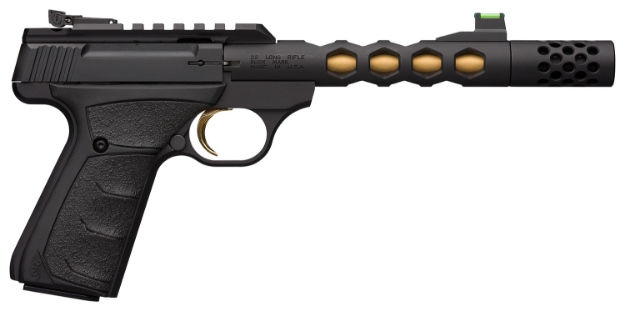 Picture of Browning Buck Mark Plus Vision Sr 22 Lr 10+1 5.87" Black Anodized/Gold Cerakote/Sr/Threaded Barrel, Matte Black Serrated Steel/Optic Ready Slide & Aluminum Frame Black Ultragrip Fx Grip 