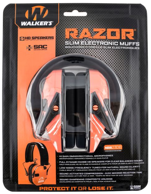 Picture of Walker's Razor Slim Electronic Muff Polymer 23 Db Over The Head Coral/Black Adult 