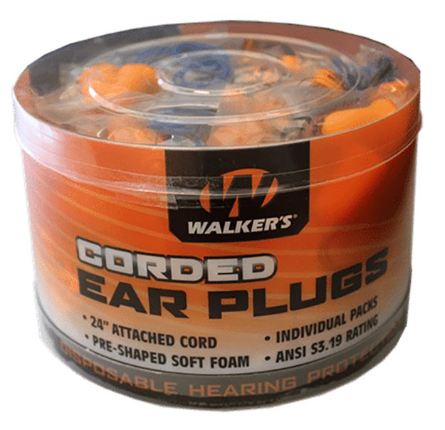 Picture of Walker's Corded Foam Ear Plugs Foam With Plastic Cord 32 Db In The Ear Orange Ear Buds With Blue Cord 50 Pair 