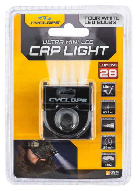 Picture of Cyclops Hat Clip 4 Led White Led Bulb Black Anodized 60 Meters Distance 