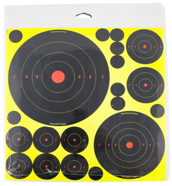 Picture of Birchwood Casey Shoot-N-C Variety Pack Bullseye Adhesive Paper Target 4 Per Pkg 