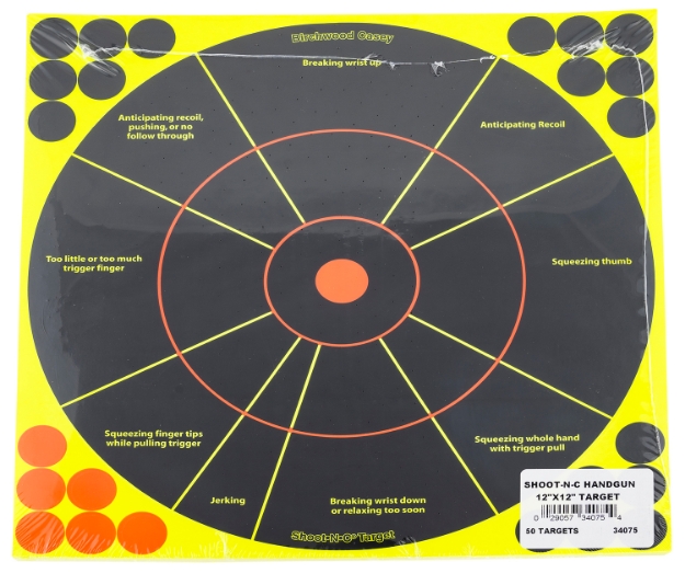 Picture of Birchwood Casey Shoot-N-C Handgun Trainer Bullseye Adhesive Paper Target 12" 50 Per Pkg 