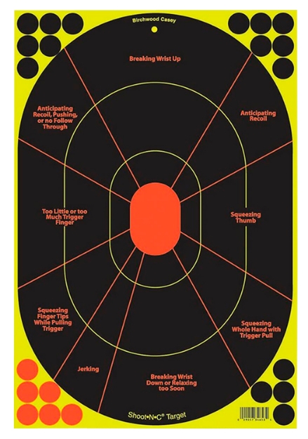 Picture of Birchwood Casey Shoot-N-C Handgun Trainer Bullseye Adhesive Paper Target 12" X 18" 40 Per Pkg 