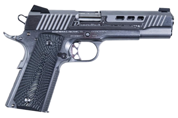 Picture of Diamondback Db1911 45 Acp Caliber With 5" Match Grade Barrel, 8+1 Capacity, Overall Stainless Steel Finish, Beavertail Frame, Serrated/Ported Slide & Black G10 Grip 