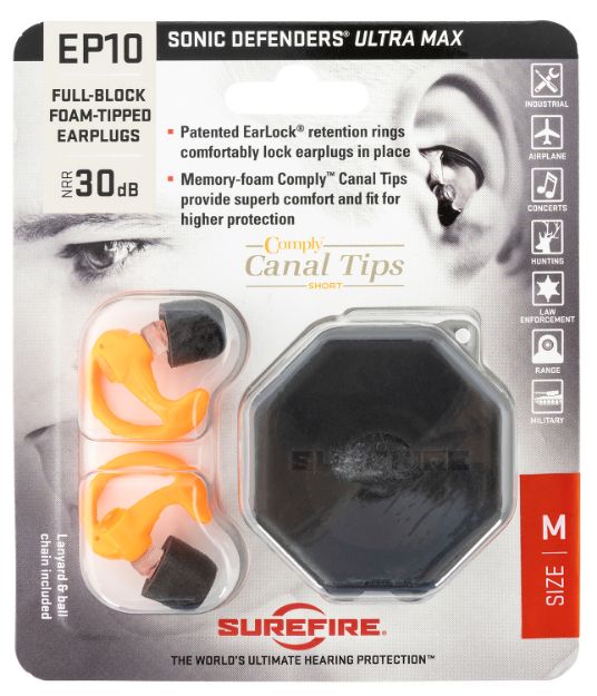 Picture of Surefire Ep10 Sonic Defenders Ultra Max Polymer 30 Db Full Block Orange Medium Adult 1 Pair 