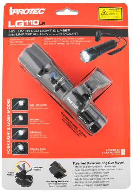 Picture of Iprotec Lg110lr 5Mw Red Laser With 650Nm Wavelength, 110 Lumens White Led Light Black Finish For Rail-Equipped Long Guns 