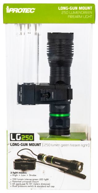 Picture of Iprotec Lg250 W/Pressure Switch Long Guns 25/250 Lumens Output 5Mw Output Green Led Light Up To 141 Meters Beam Black Anodized Aluminum 