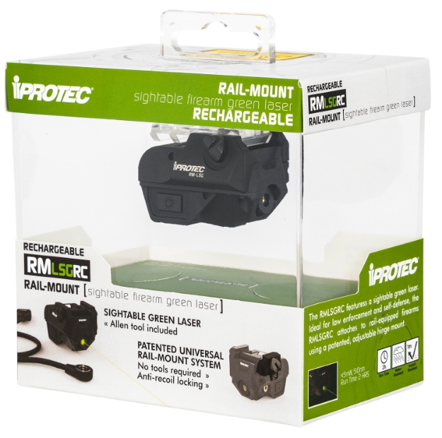 Picture of Iprotec Rmlsg Rc Rechargeable 5Mw Green Laser With 510 Nm Wavelength & Black Finish For Rail-Equipped Long Guns, Handgun 