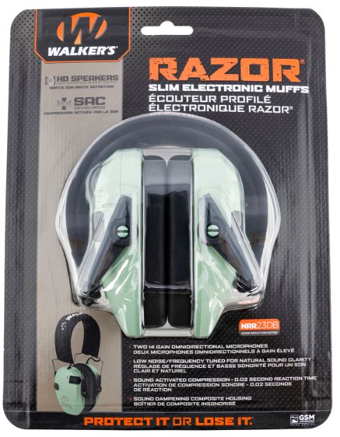 Picture of Walker's Razor Slim Electronic Muff Polymer 23 Db Over The Head Sage Green/Black Adult 