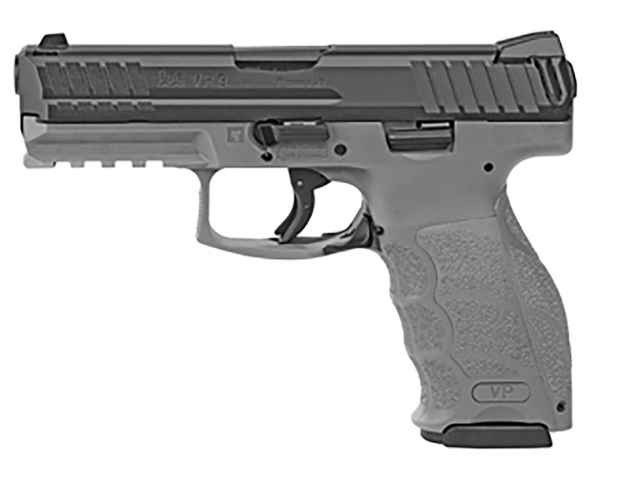 Picture of Hk Vp 9Mm Luger Caliber With 4.09" Barrel, 10+1 Capacity, Gray Finish Picatinny Rail Frame, Serrated Black Steel Slide & Finger Grooved Interchangeable Backstrap Grip Includes 2 Mags 