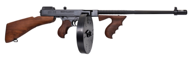 Picture of Thompson 1927A-1 Deluxe Carbine 45 Acp Caliber With 18" Barrel, 20+1 Capacity (Stick), 100+1 Capacity (Drum), Blued Metal Finish, American Walnut Removable Fixed Stock & Wood Grip Right Hand 