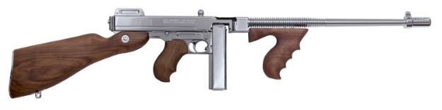 Picture of Thompson 1927A-1 Deluxe Carbine 45 Acp Caliber With 18" Barrel, 20+1 Capacity (Stick), 50+1 Capacity (Drum), Hard-Chrome Plated Metal Finish, American Walnut Stock Wood Grip Right Hand 