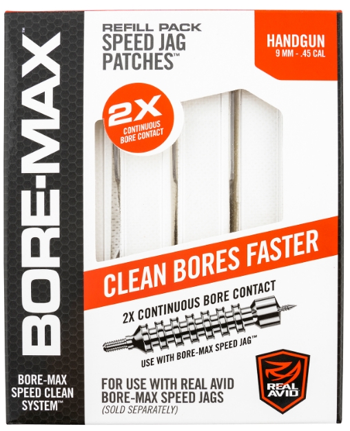 Picture of Real Avid Bore-Max Speed Jag Patches Refill 9Mm/45 Cal Handgun 4"L Synthetic 250 Per Box 