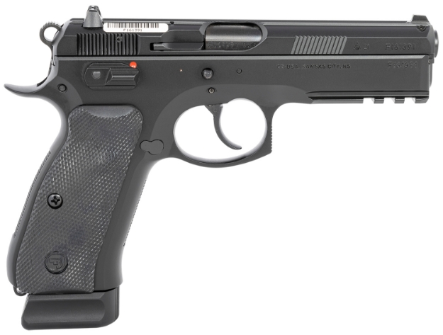 Picture of Cz-Usa Cz 75 Sp-01 9Mm Luger 4.60" 18+1 Overall Black Finish With Inside Railed Steel Slide, Rubber Grip, Non-Titled Barrel, Luminescent Front Sights & Picatinny Rail 