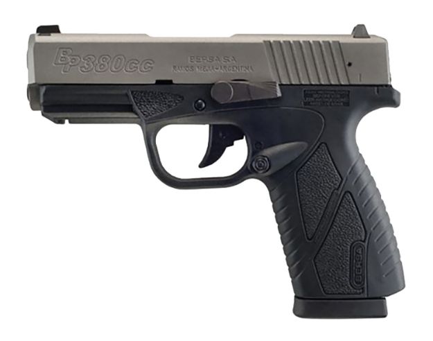 Picture of Bersa Bpcc Concealed Carry 9Mm Luger Caliber With 3.30" Barrel, 8+1 Capacity, Sniper Gray Finish Polymer With Picatinny Rail Frame, Serrated Silver Steel Slide & Polymer Grip 