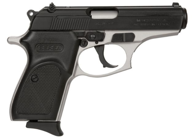 Picture of Bersa Thunder 380 Acp 8+1 3.50" Matte Black Serrated/Steel Slide, Satin Nickel Aluminum Frame, Black Textured Polymer Grips 