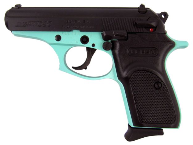 Picture of Bersa Thunder 380 Acp 8+1 3.50" Robin Egg Blue Cerakote Barrel/Frame, Serrated Matte Black Steel Slide, Textured Black Polymer Grip, Decocker Safety 