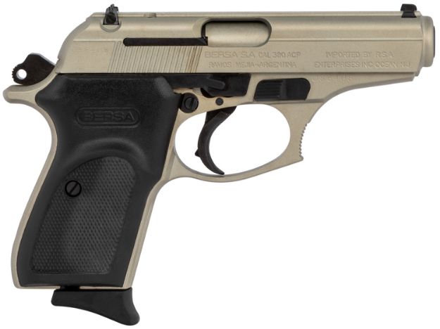 Picture of Bersa Thunder 380 Acp 8+1 3.50" Barrel, Satin Nickel Finished Aluminum Frame, Serrated Steel Slide, Textured Black Polymer Grip, Decocker Safety 