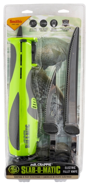 Picture of Smiths Products Mr. Crappie Slab-O-Matic 8"/4.50" Fillet/Ribcage Serrated Stainless Steel Blade Electric Green/Gray Vented Includes Power Cord/Fillet Glove/Mesh Storage Bag 