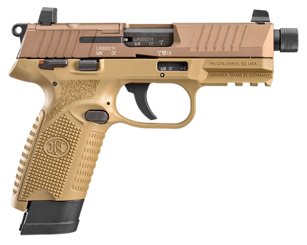 Picture of Fn 502 Tactical 22 Lr 10+1 4.60" Threaded Barrel, Flat Dark Earth Serrated/Optic Ready Slide, Fde Polymer W/Picatinny Rail Frame, Textured Polymer Grip 