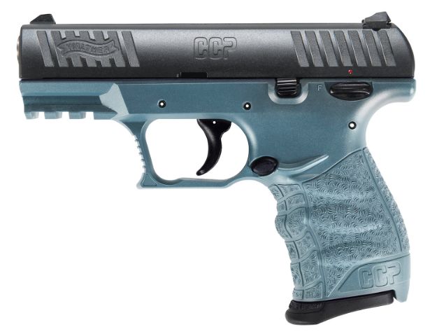 Picture of Walther Arms Ccp M2 + 9Mm Luger Caliber With 3.54" Barrel, 8+1 Capacity, Blue Titanium Finish Picatinny Rail Frame, Serrated Black Cerakote Steel Slide & Finger Grooved Polymer Grip 